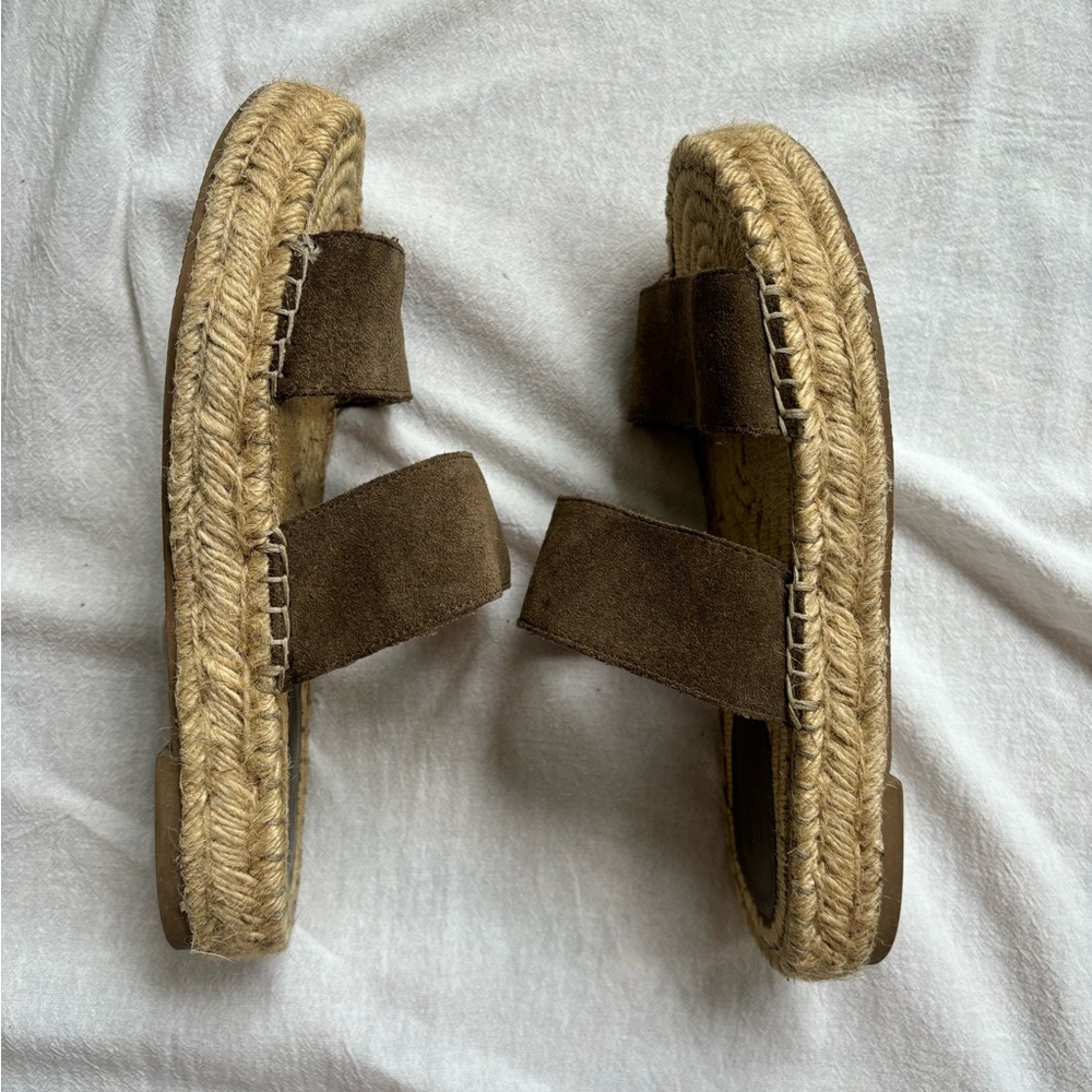 UO Urban Outfitters Chloe Espadrille Slide Jute Sole Sandal Olive Suede Size 7 - Picture 4 of 8